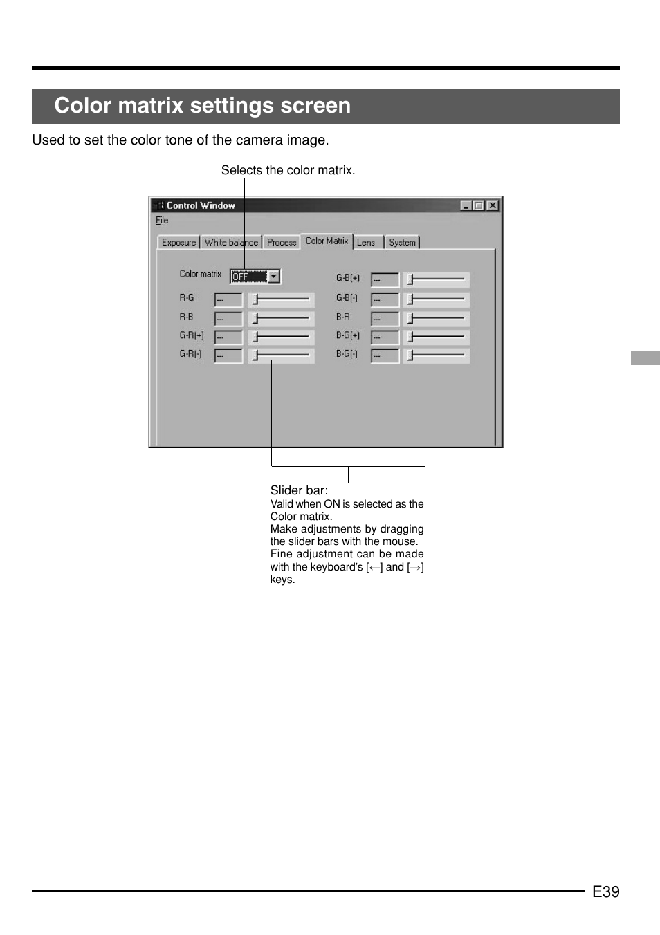 Color matrix settings screen | JVC KY-F75 User Manual | Page 43 / 52