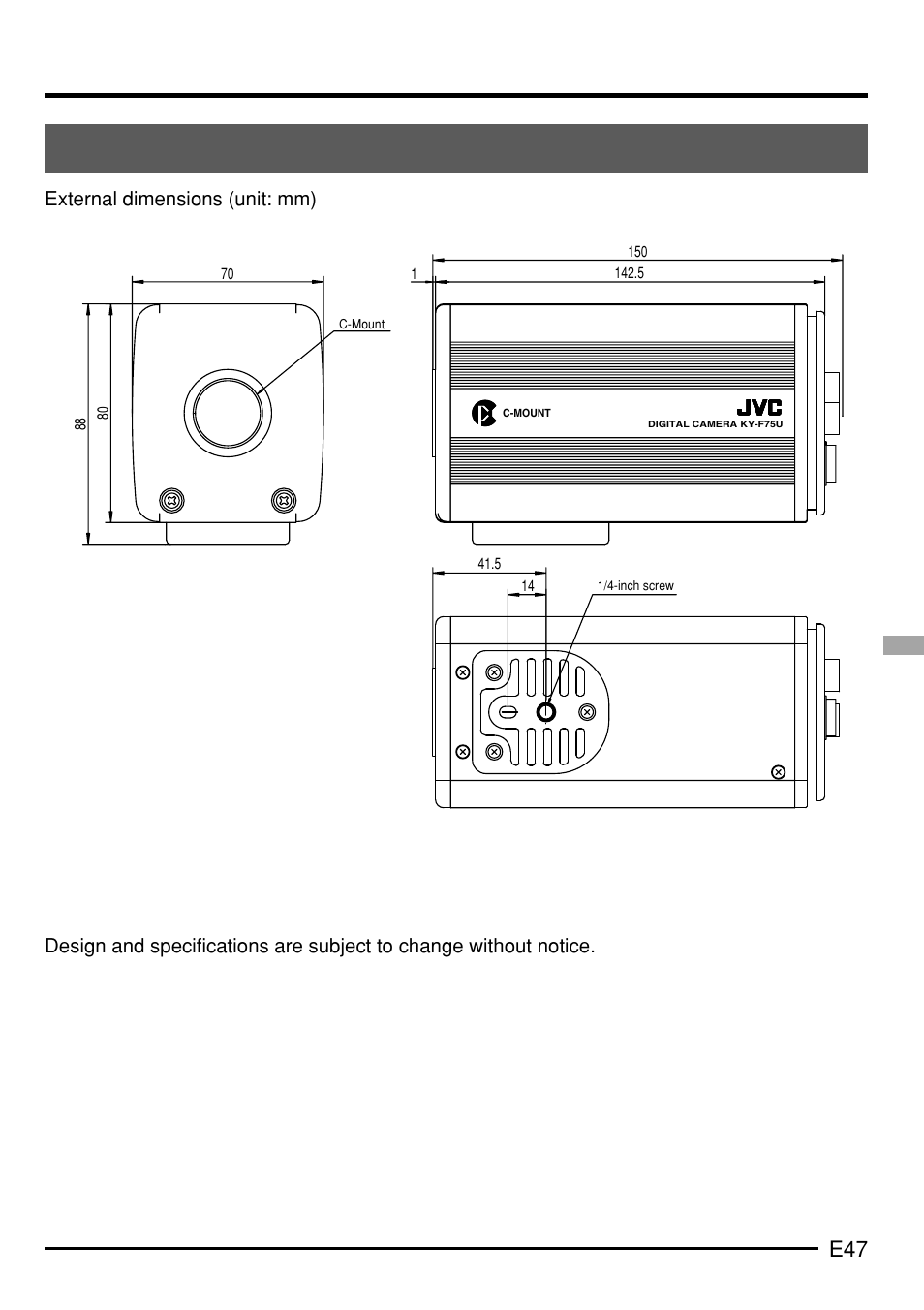 External dimensions (unit: mm) | JVC KY-F75 User Manual | Page 51 / 52