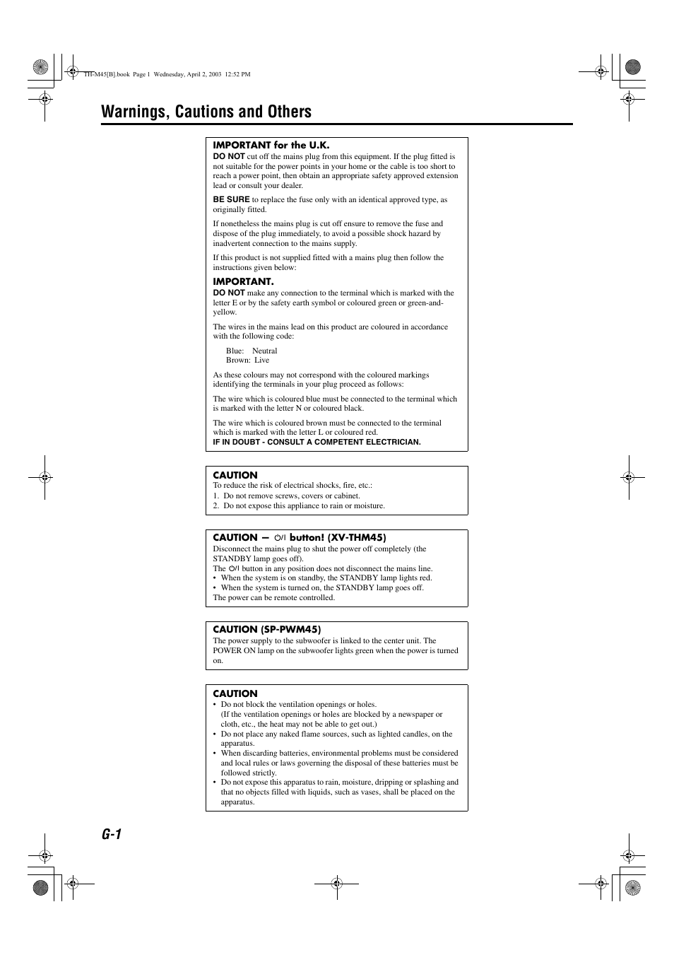 Warnings, cautions and others | JVC xv-thm45 User Manual | Page 2 / 68