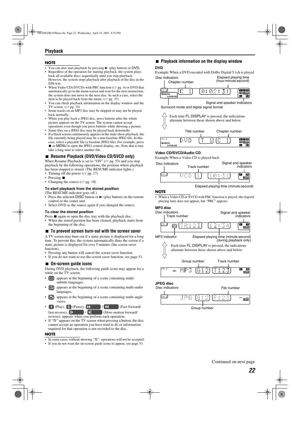 Cator, A pg. 22, Resume) | Playback | JVC xv-thm45 User Manual | Page 27 / 68