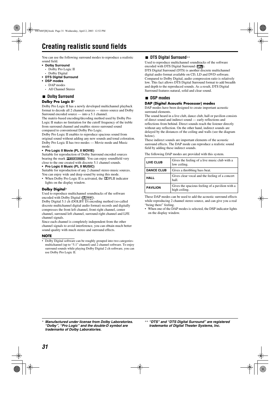 Creating realistic sound fields, A pg. 31 | JVC xv-thm45 User Manual | Page 36 / 68