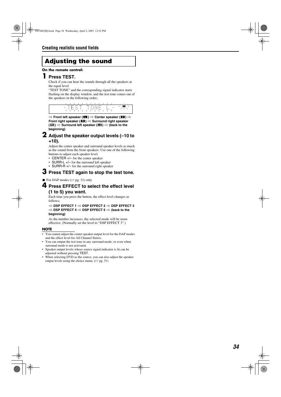 Adjusting the sound, A pg. 34 | JVC xv-thm45 User Manual | Page 39 / 68