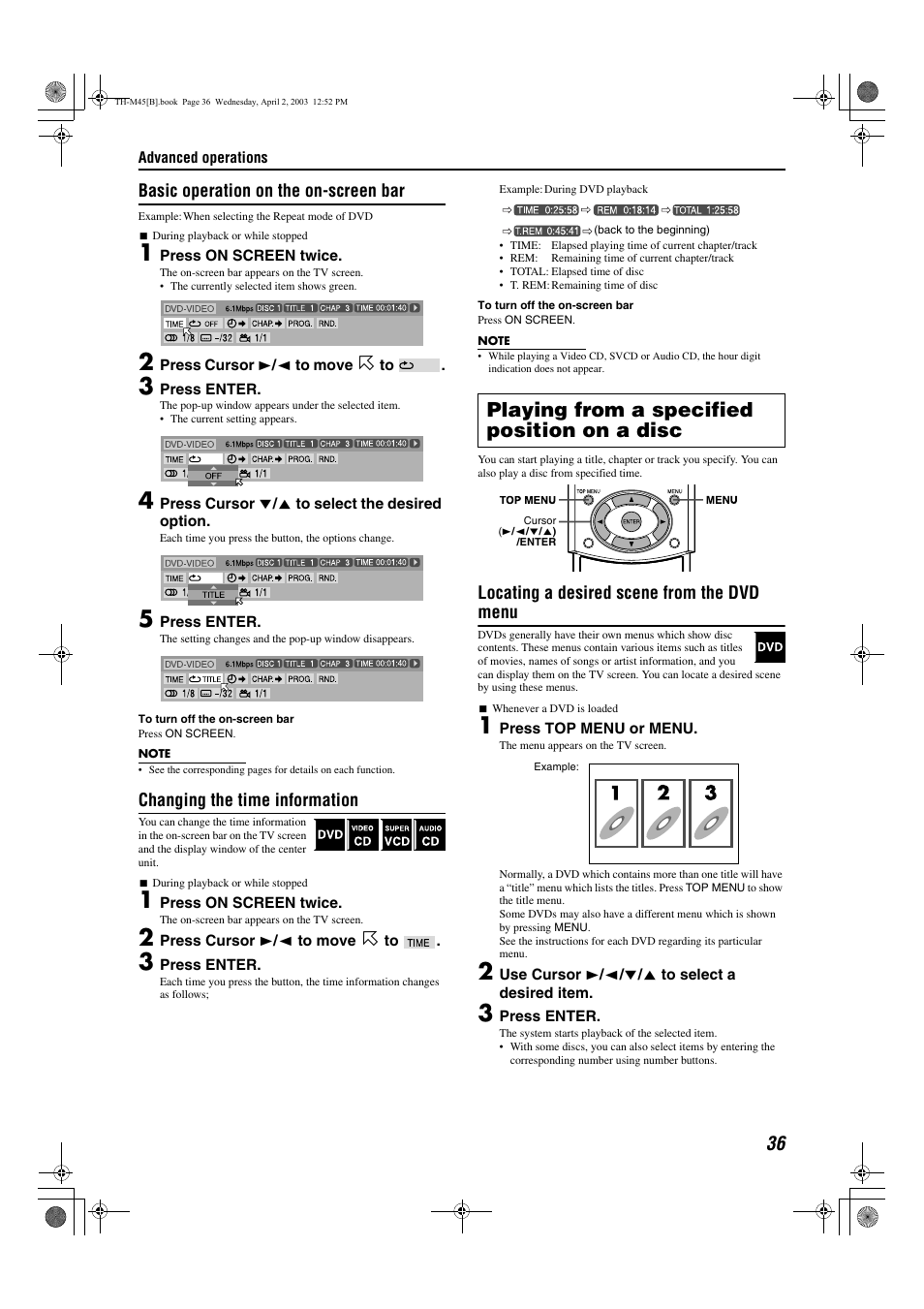 Playing from a specified position on a disc, A pg. 36, A pg. 36) | JVC xv-thm45 User Manual | Page 41 / 68