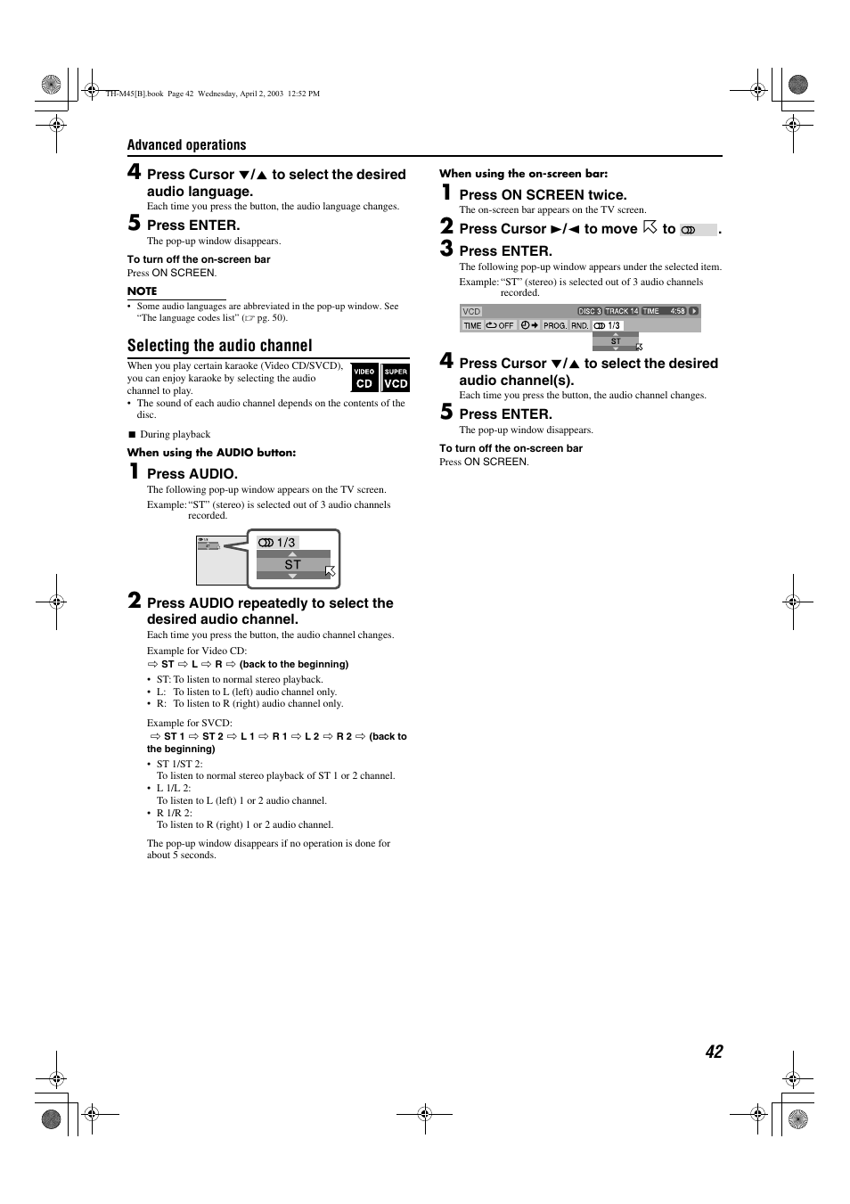 Selecting the audio channel | JVC xv-thm45 User Manual | Page 47 / 68