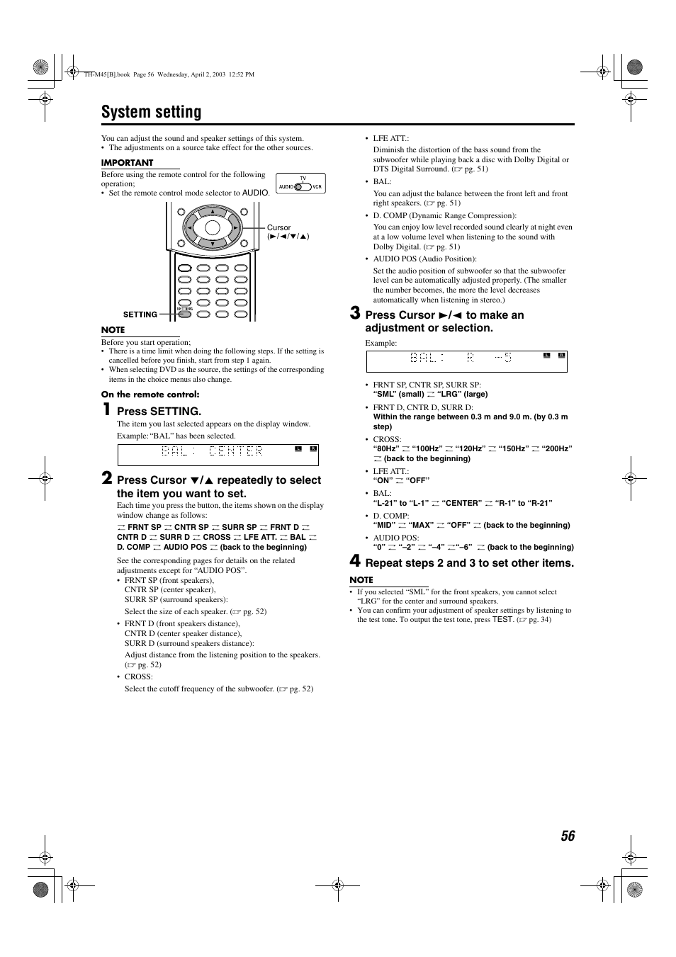 System setting, A pg. 56 | JVC xv-thm45 User Manual | Page 61 / 68