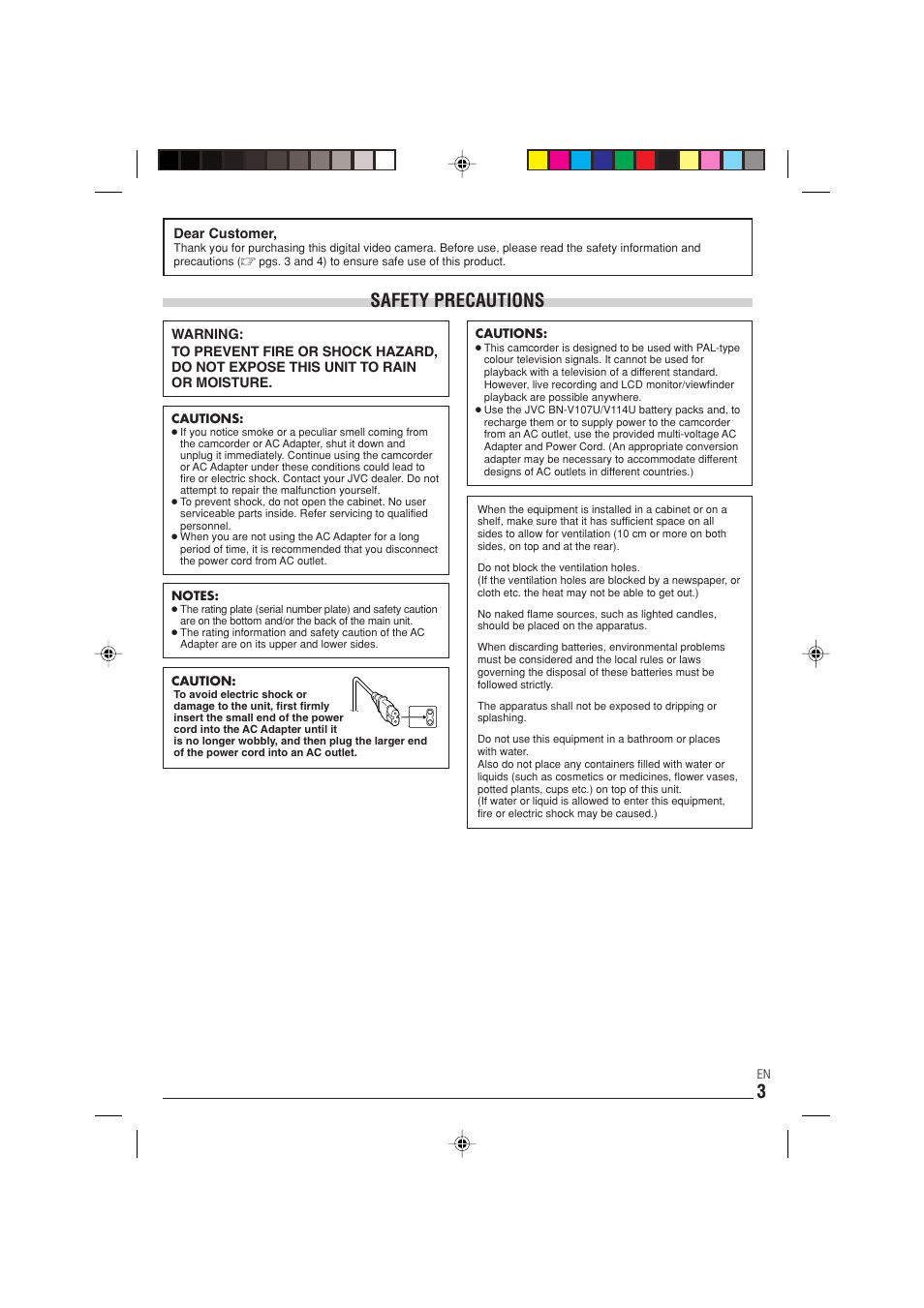 Safety precautions | JVC 0303-MK-ID-SN User Manual | Page 3 / 60