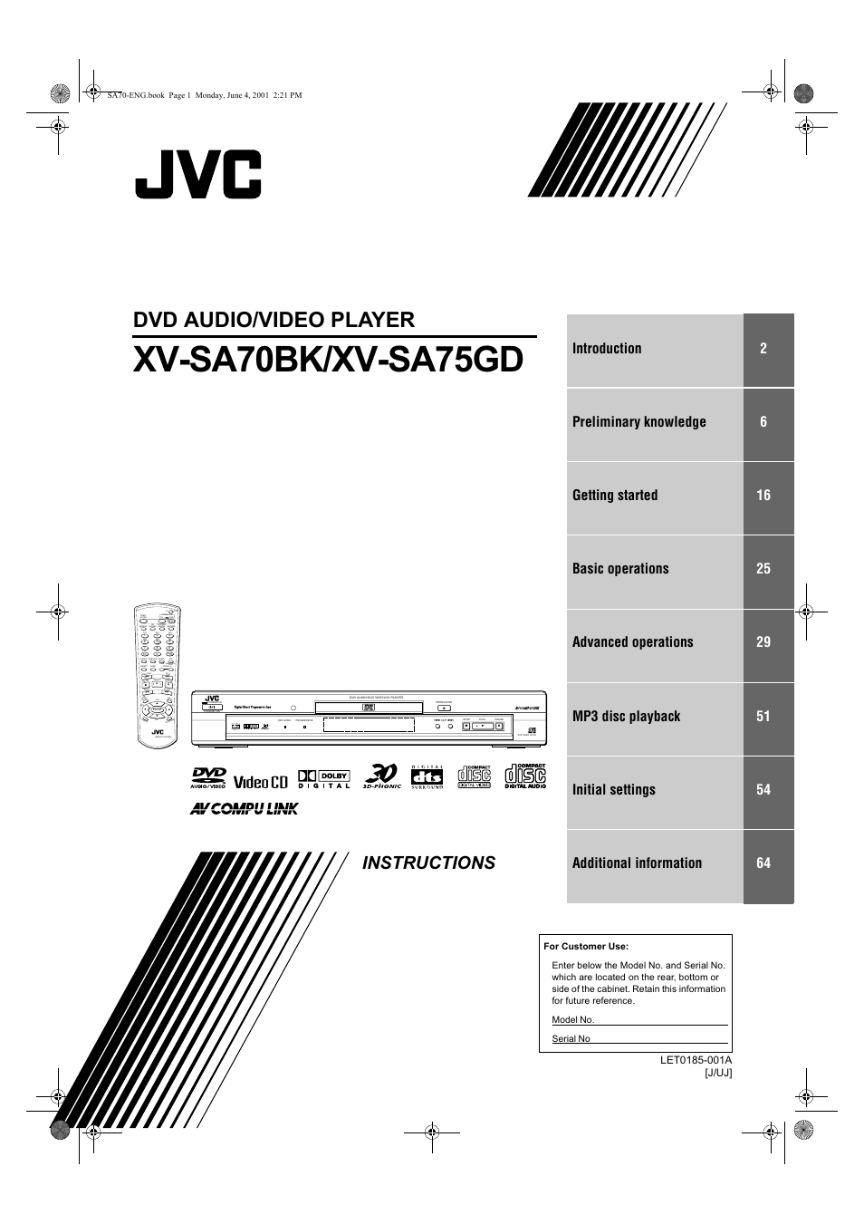 JVC XV-SA70BK User Manual | 75 pages