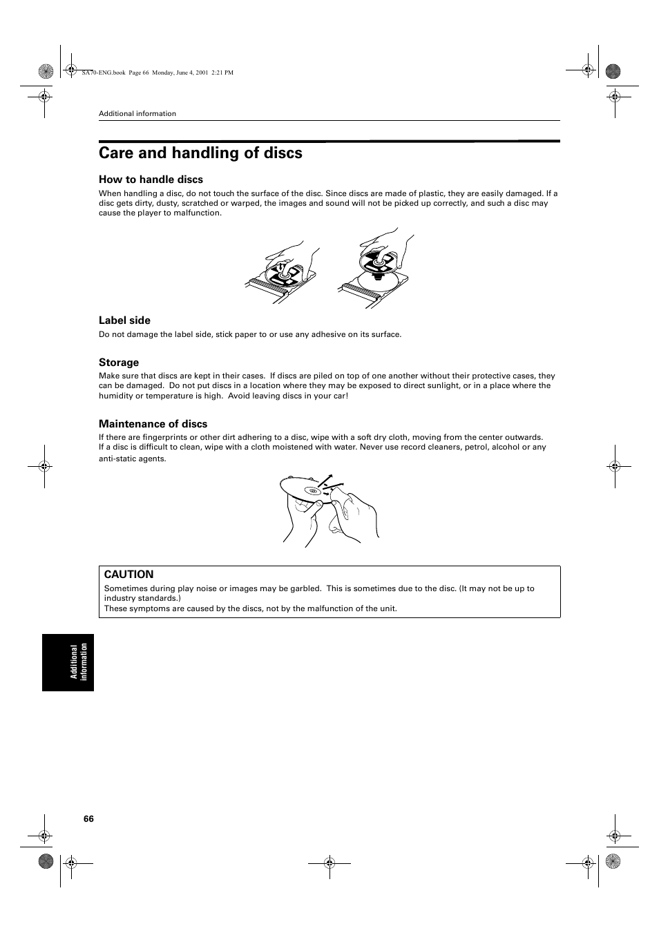 Care and handling of discs | JVC XV-SA70BK User Manual | Page 68 / 75