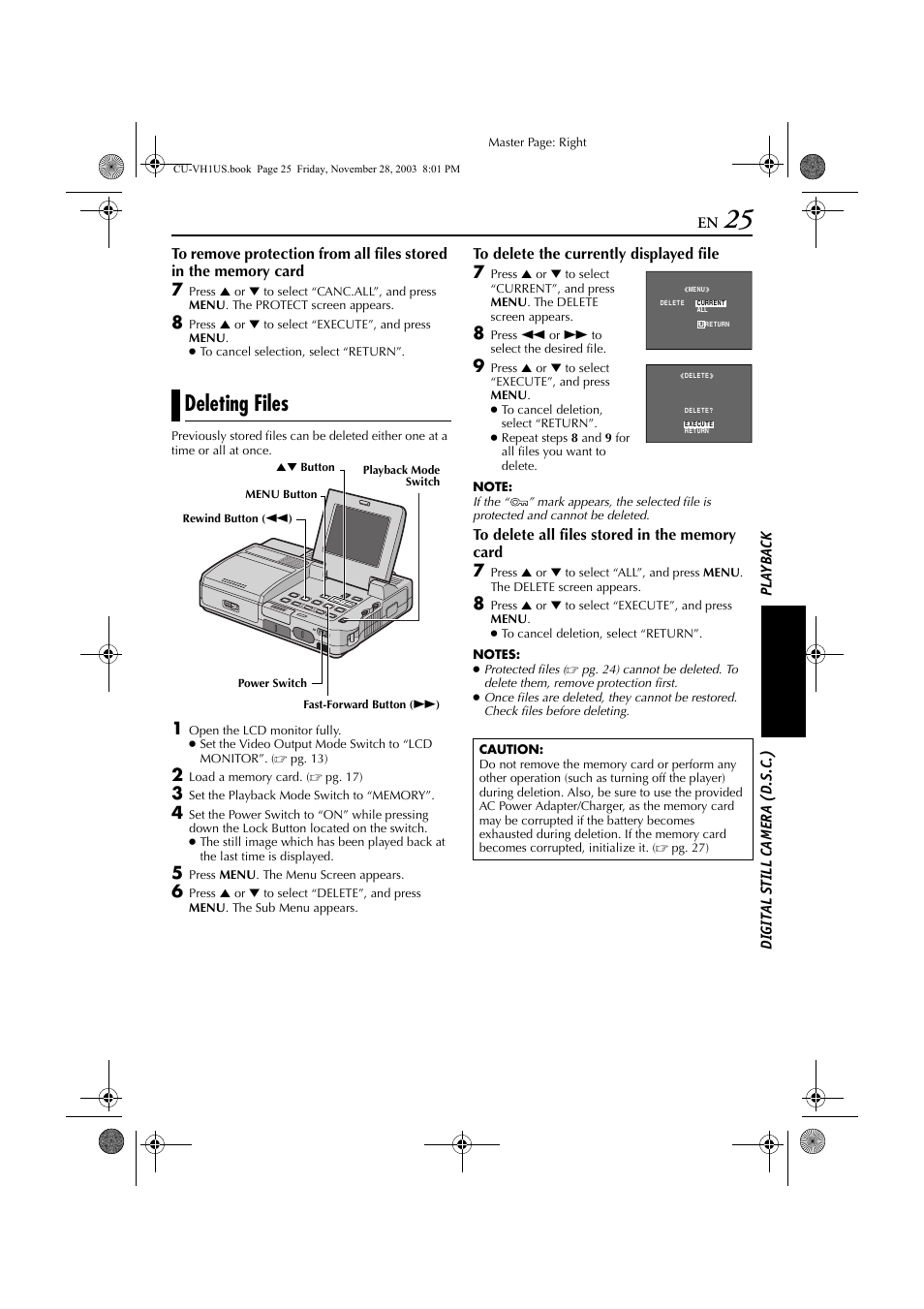 Deleting files | JVC CU-VH1 User Manual | Page 25 / 64