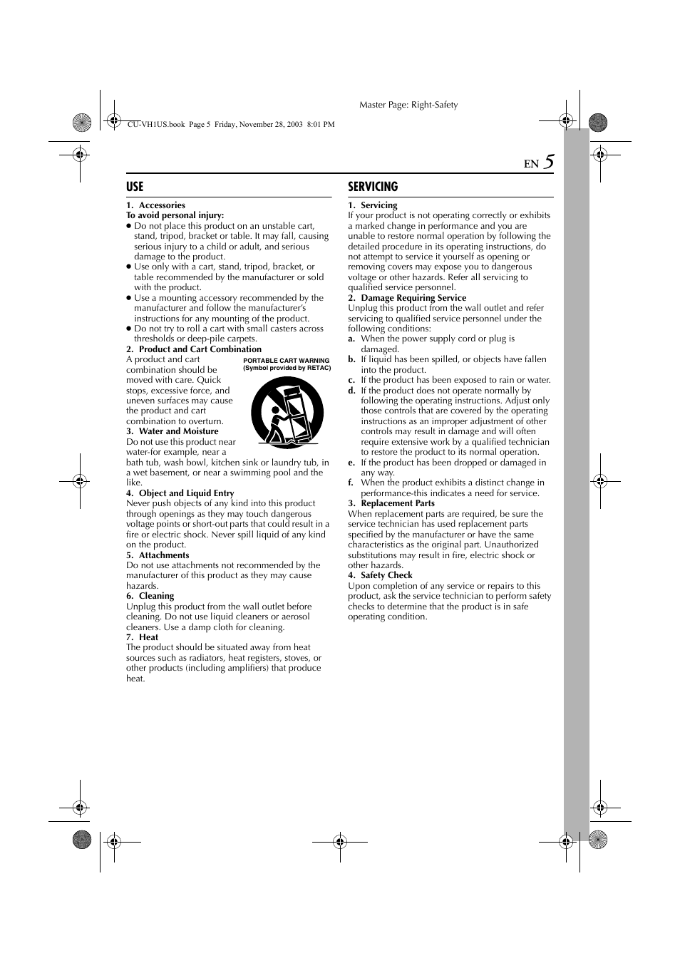 Servicing | JVC CU-VH1 User Manual | Page 5 / 64