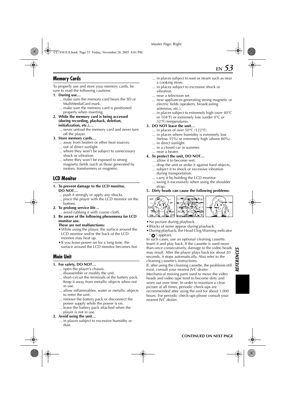 Or details, Pg. 53, Lcd monitor | Main unit | JVC CU-VH1 User Manual | Page 53 / 64