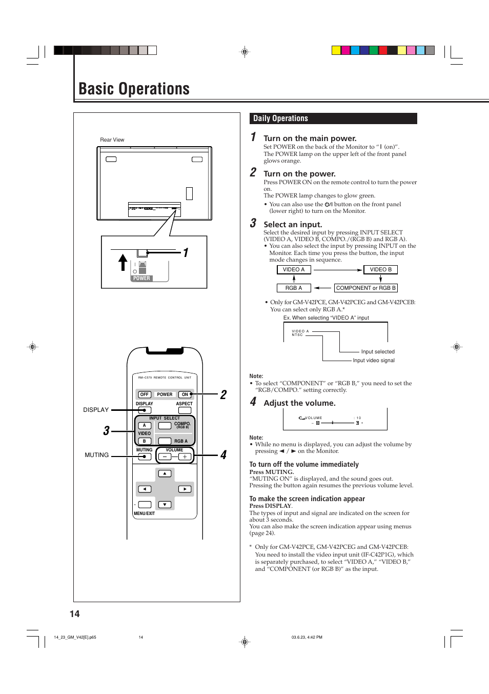 Basic operations, Daily operations | JVC GM-V42PCE User Manual | Page 15 / 43