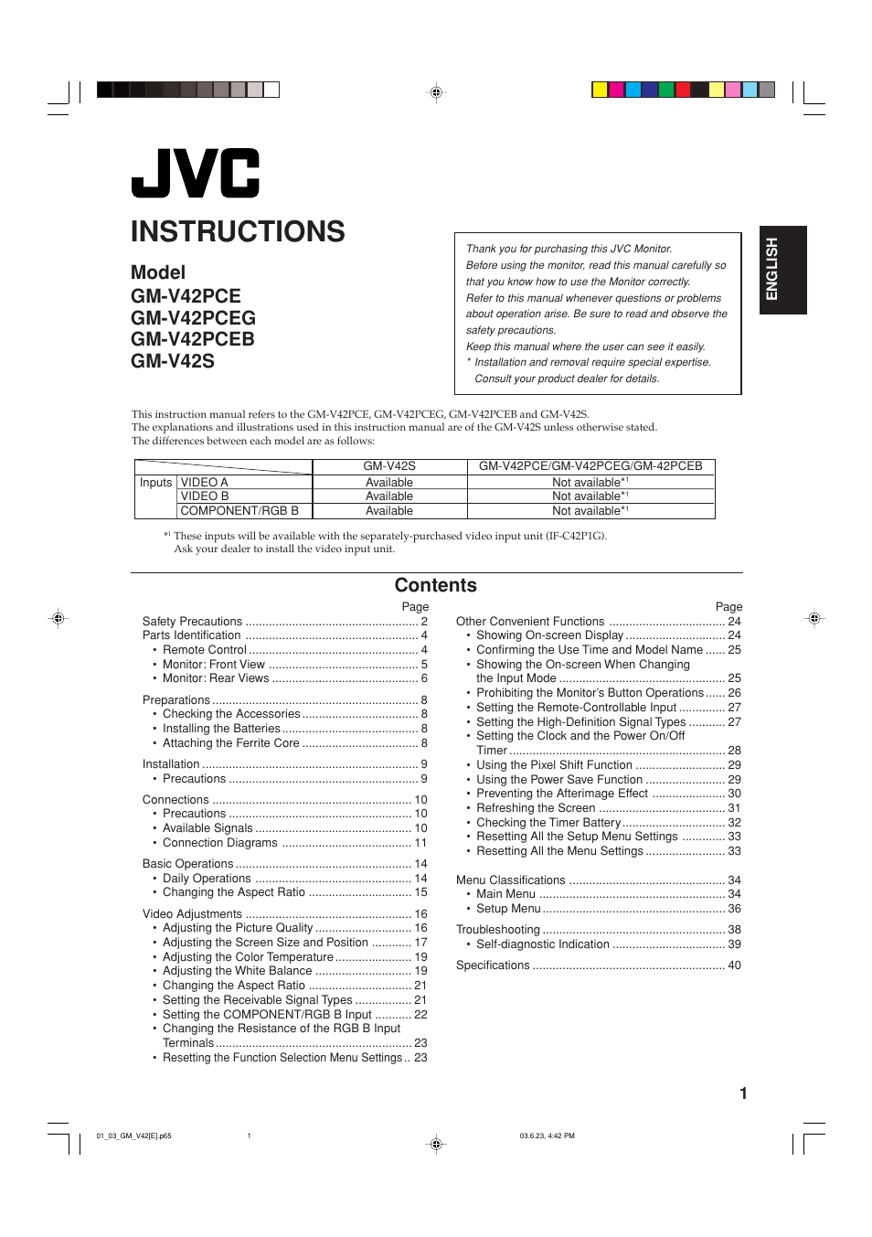 JVC GM-V42PCE User Manual | Page 2 / 43