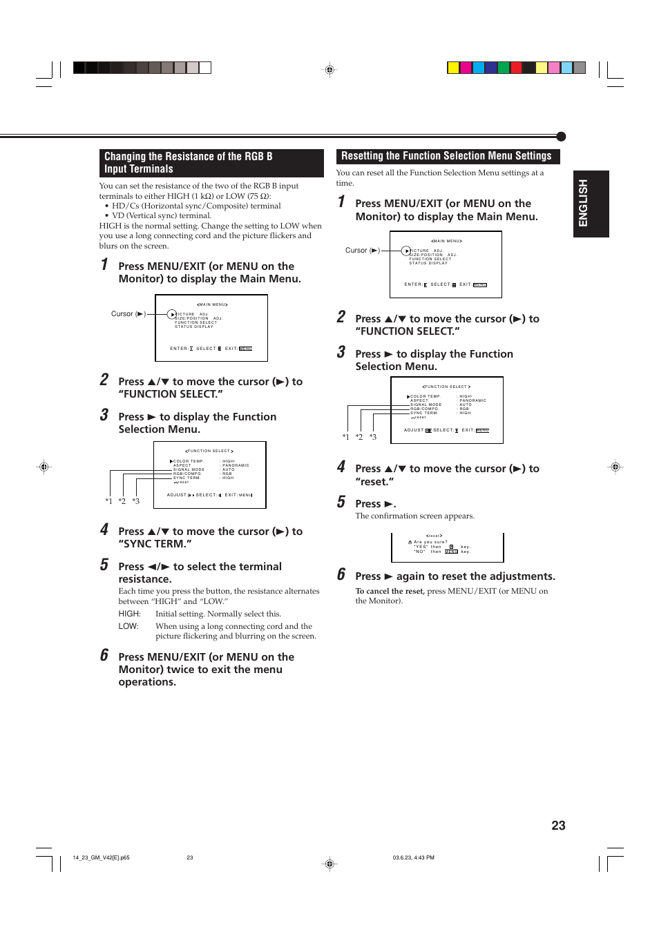 Resetting the function selection menu settings | JVC GM-V42PCE User Manual | Page 24 / 43