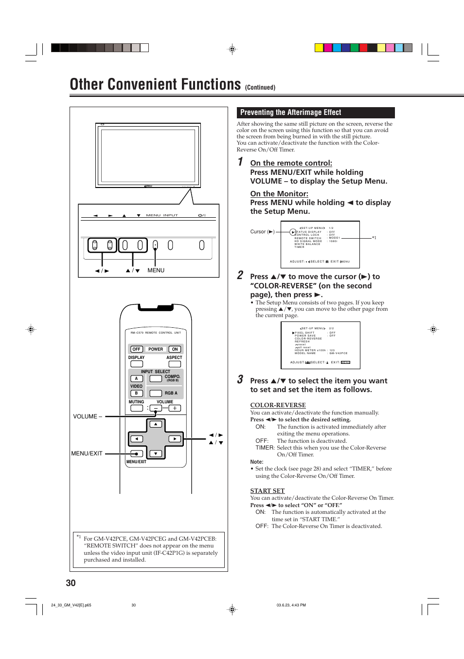 Other convenient functions, Preventing the afterimage effect | JVC GM-V42PCE User Manual | Page 31 / 43