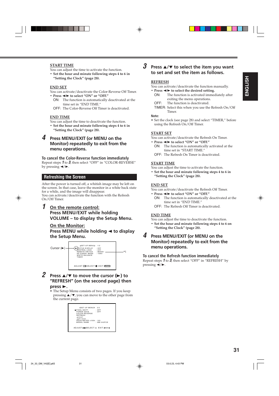 Refreshing the screen, English | JVC GM-V42PCE User Manual | Page 32 / 43