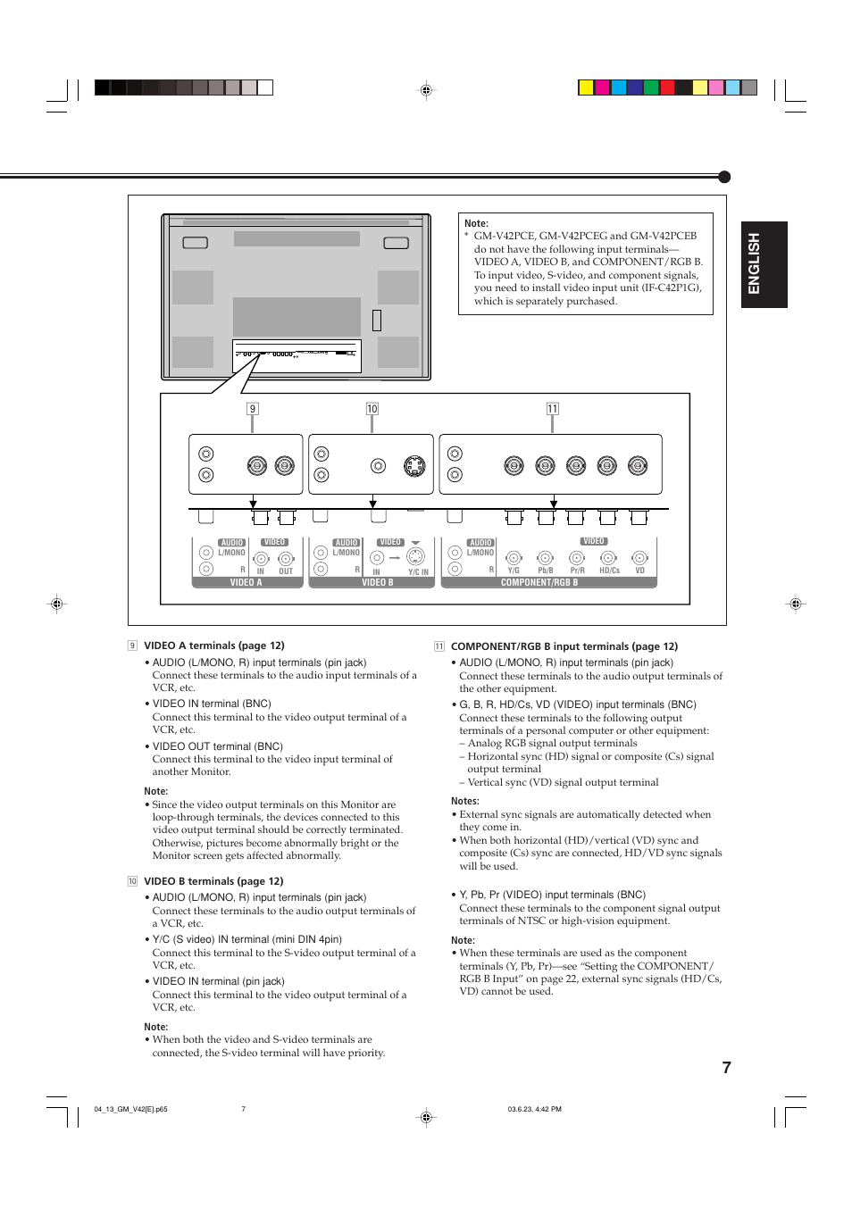 English, 9p q | JVC GM-V42PCE User Manual | Page 8 / 43