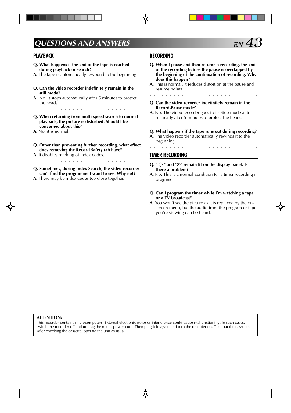 Questions and answers | JVC HR-E939EG User Manual | Page 43 / 48