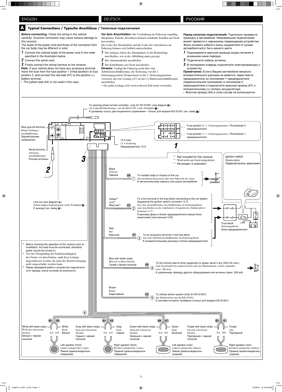 English deutsch, Русский | JVC 1004DTSMDTJEIN KD-G151 User Manual | Page 3 / 4