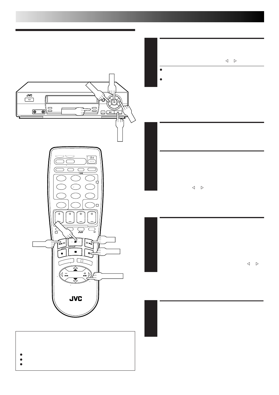 Playback features, Activate variable-speed search, Activate high-speed search | Pause during playback, Activate frame-by-frame playback, Activate slow-motion playback, Playback (cont.), Variable-speed search, High-speed search, Still picture/frame-by-frame playback | JVC HR-J461MS User Manual | Page 12 / 44