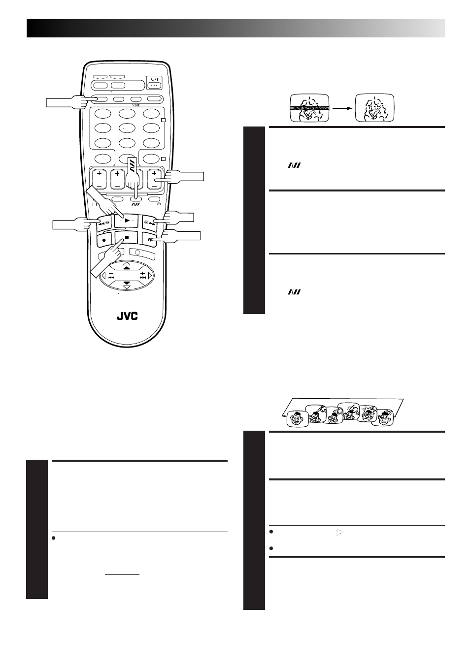 Override automatic tracking, Adjust tracking manually, Return to automatic tracking | Start playback, Activate repeat playback, Stop playback, Activate instant review, Manual tracking, Repeat playback, Instant review | JVC HR-J461MS User Manual | Page 13 / 44