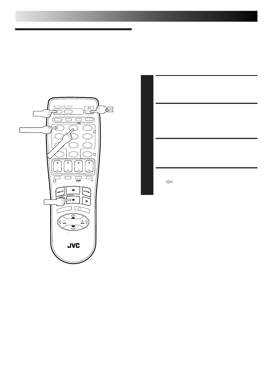 Remote control functions, Remove power supply, Set remote control code | Re-supply power, Turn the recorder on | JVC HR-J461MS User Manual | Page 24 / 44