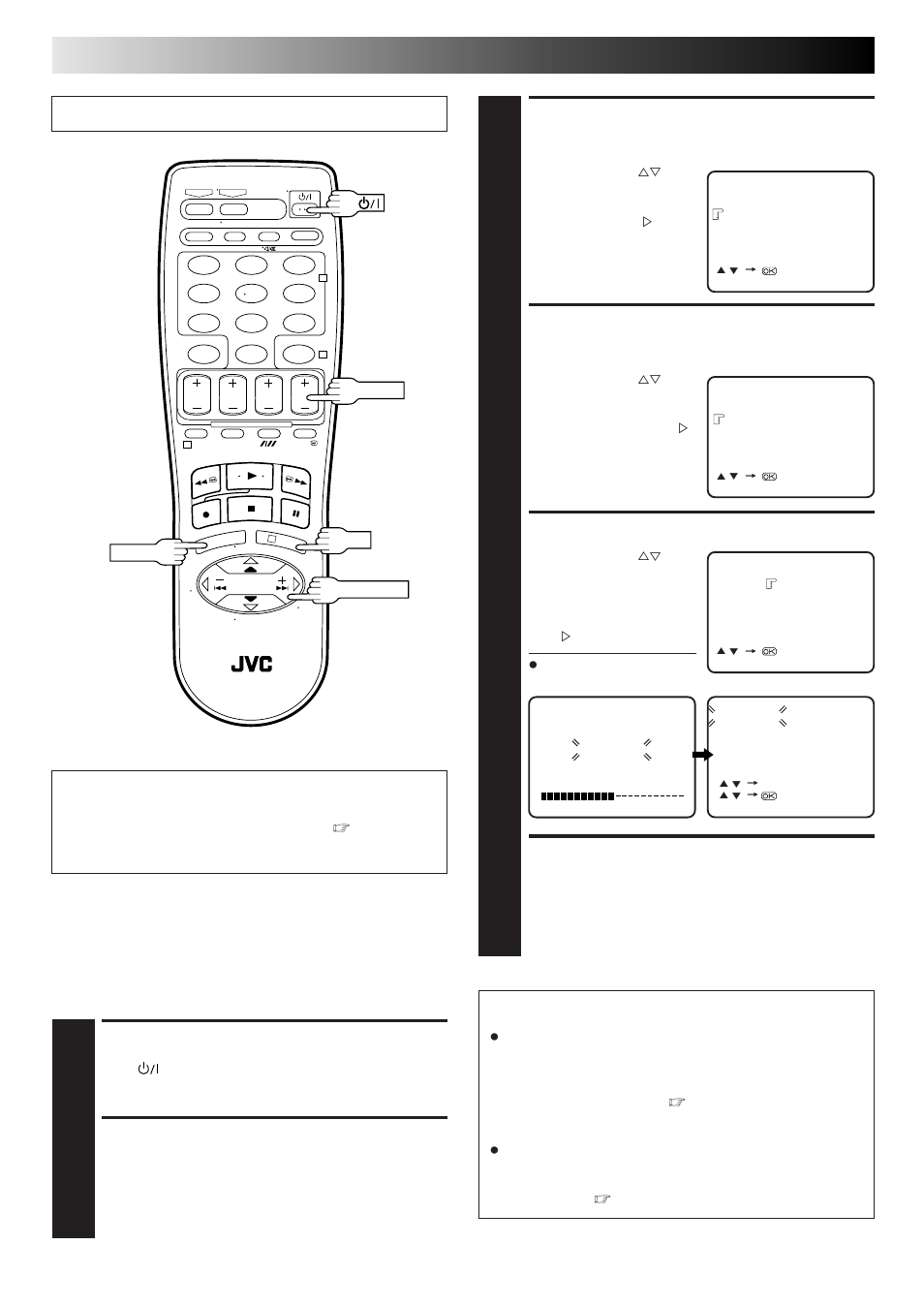 Access tuner set screen, Select auto ch set mode, Select tv system | Return to normal screen, Turn on the recorder, Access main menu screen, Tuner set, Auto channel set, Important | JVC HR-J461MS User Manual | Page 30 / 44