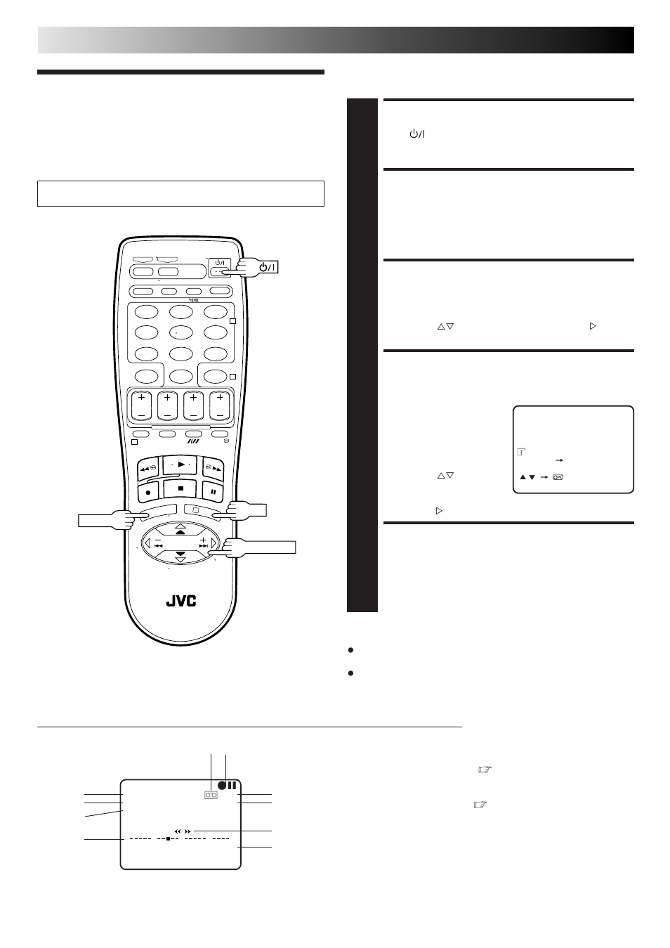 On-screen displays, Turn on the recorder, Access main menu screen | Access function set screen, Enable/disable on-screen display, Return to normal screen, Initial settings (cont.) | JVC HR-J461MS User Manual | Page 8 / 44