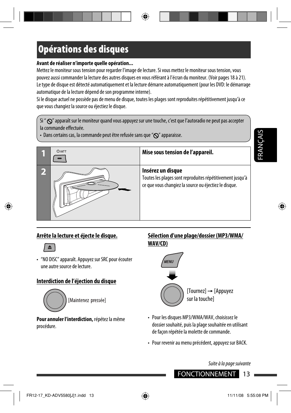 Opérations des disques | JVC ADV5580 User Manual | Page 101 / 133