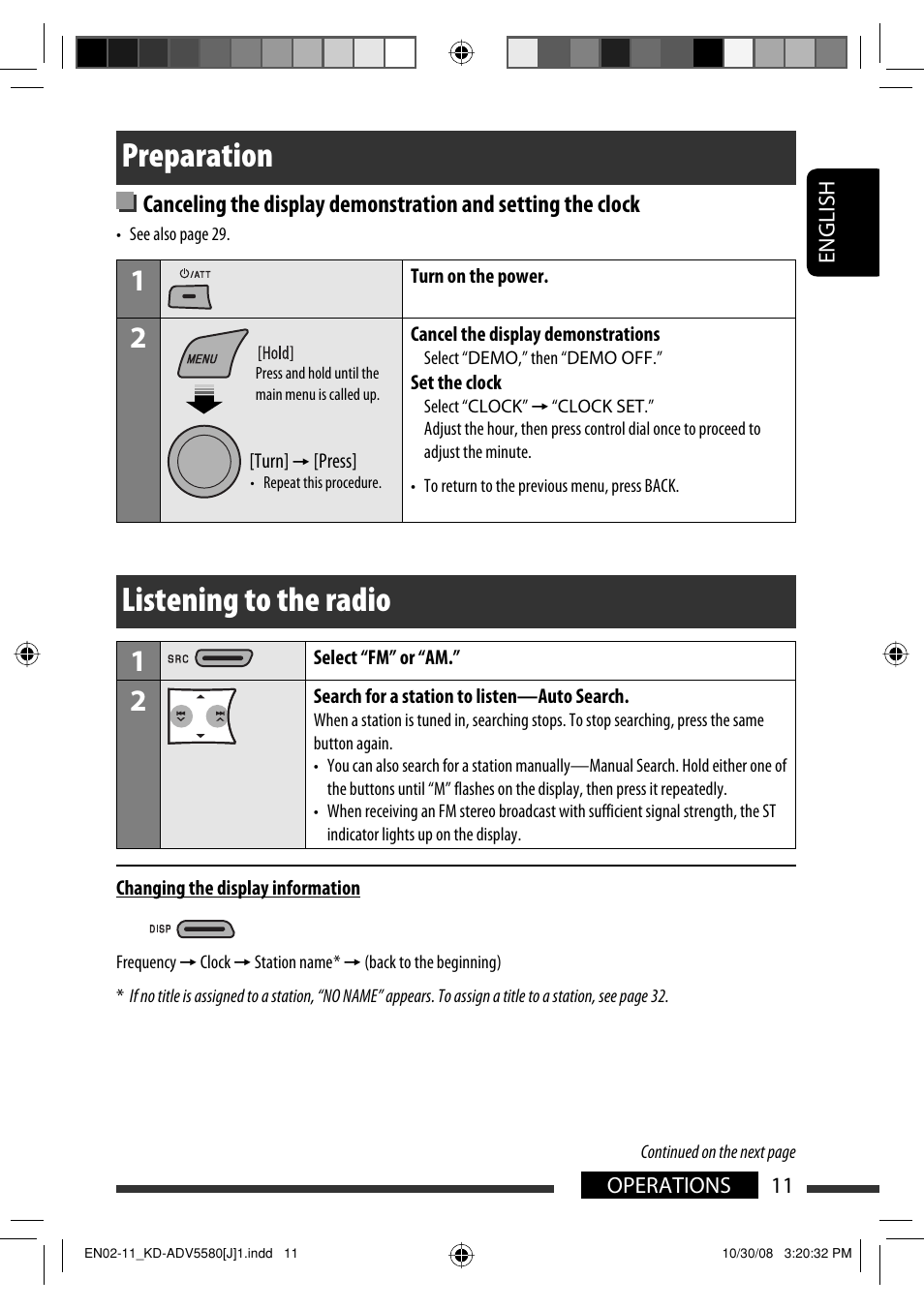 Preparation, Listening to the radio | JVC ADV5580 User Manual | Page 11 / 133