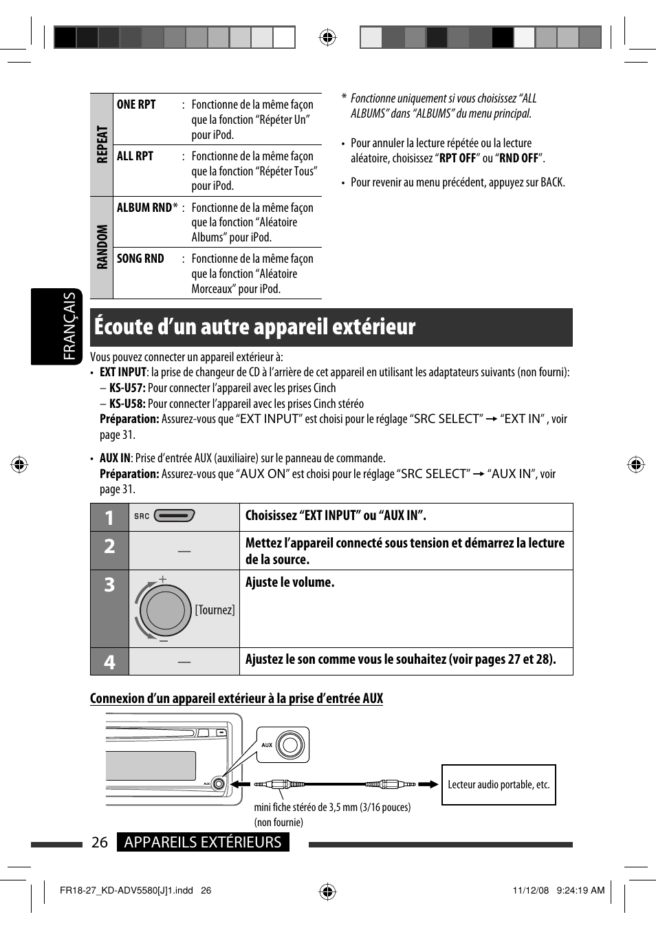 Écoute d’un autre appareil extérieur | JVC ADV5580 User Manual | Page 114 / 133