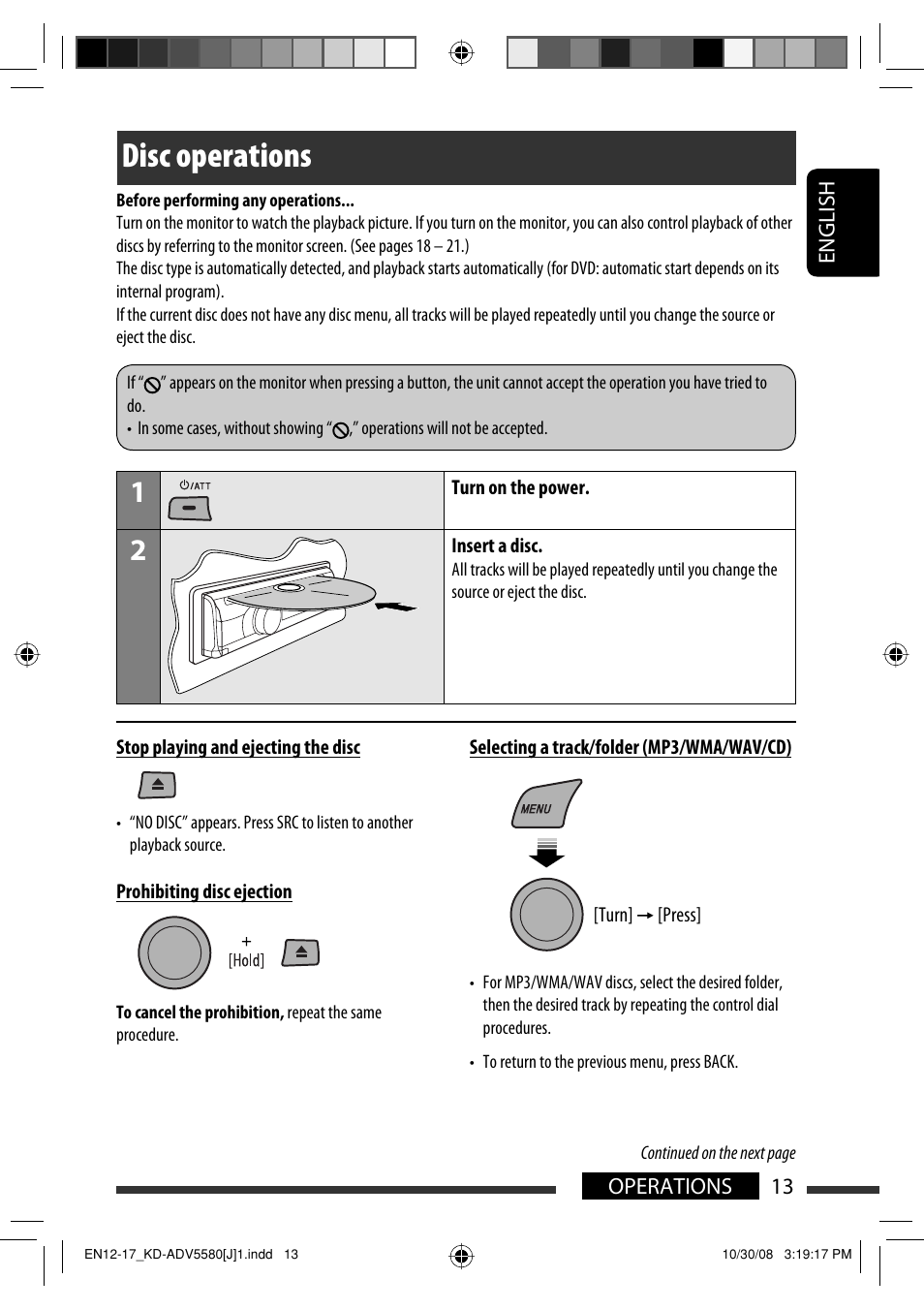 Disc operations | JVC ADV5580 User Manual | Page 13 / 133