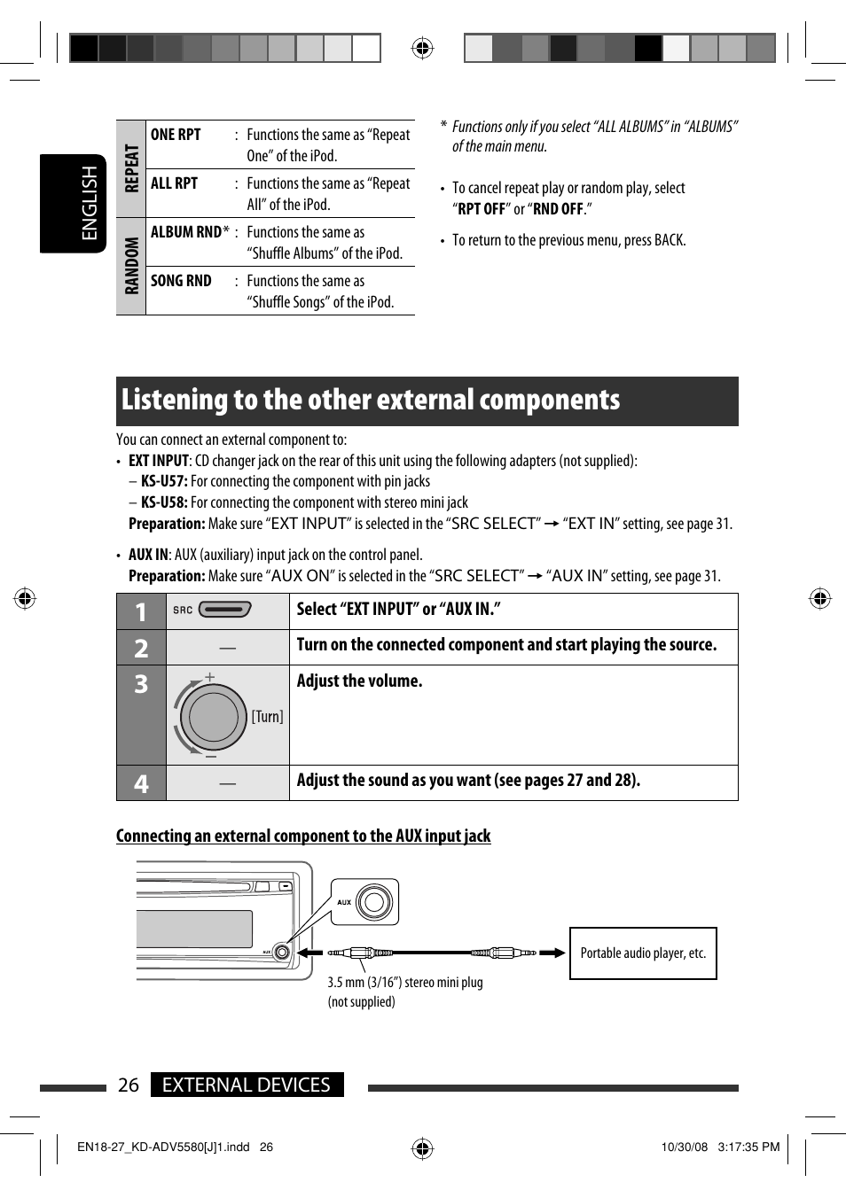 Listening to the other external components | JVC ADV5580 User Manual | Page 26 / 133