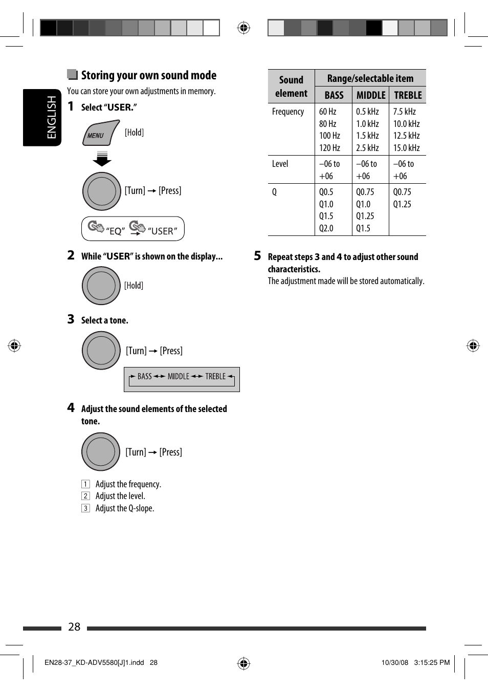 Storing your own sound mode | JVC ADV5580 User Manual | Page 28 / 133
