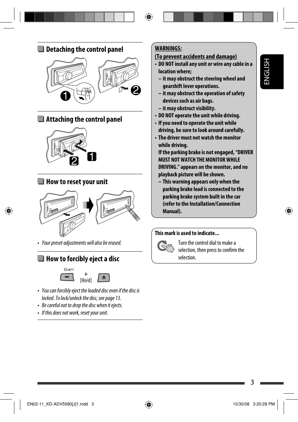 How to forcibly eject a disc, 3english | JVC ADV5580 User Manual | Page 3 / 133