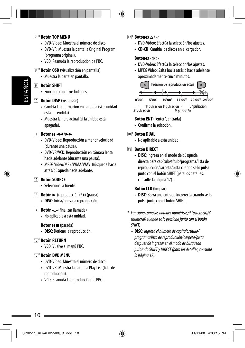 10 español | JVC ADV5580 User Manual | Page 54 / 133
