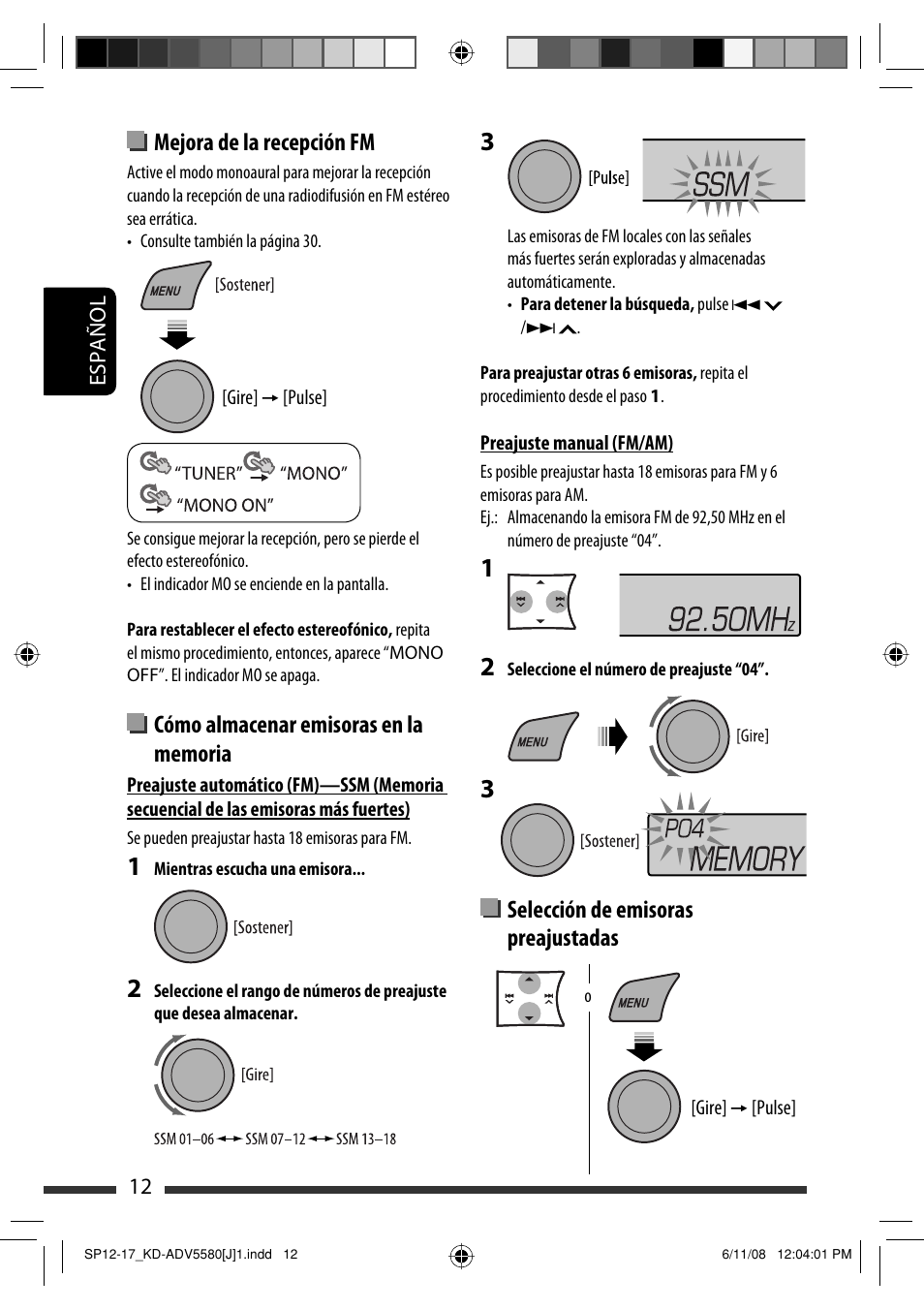 Mejora de la recepción fm, Selección de emisoras preajustadas | JVC ADV5580 User Manual | Page 56 / 133