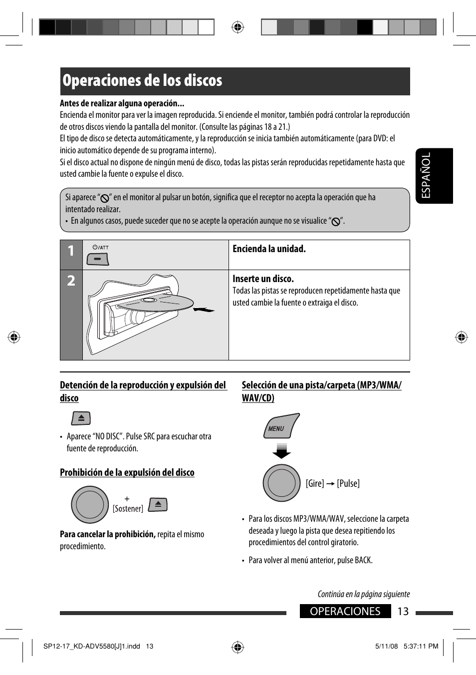 Operaciones de los discos | JVC ADV5580 User Manual | Page 57 / 133