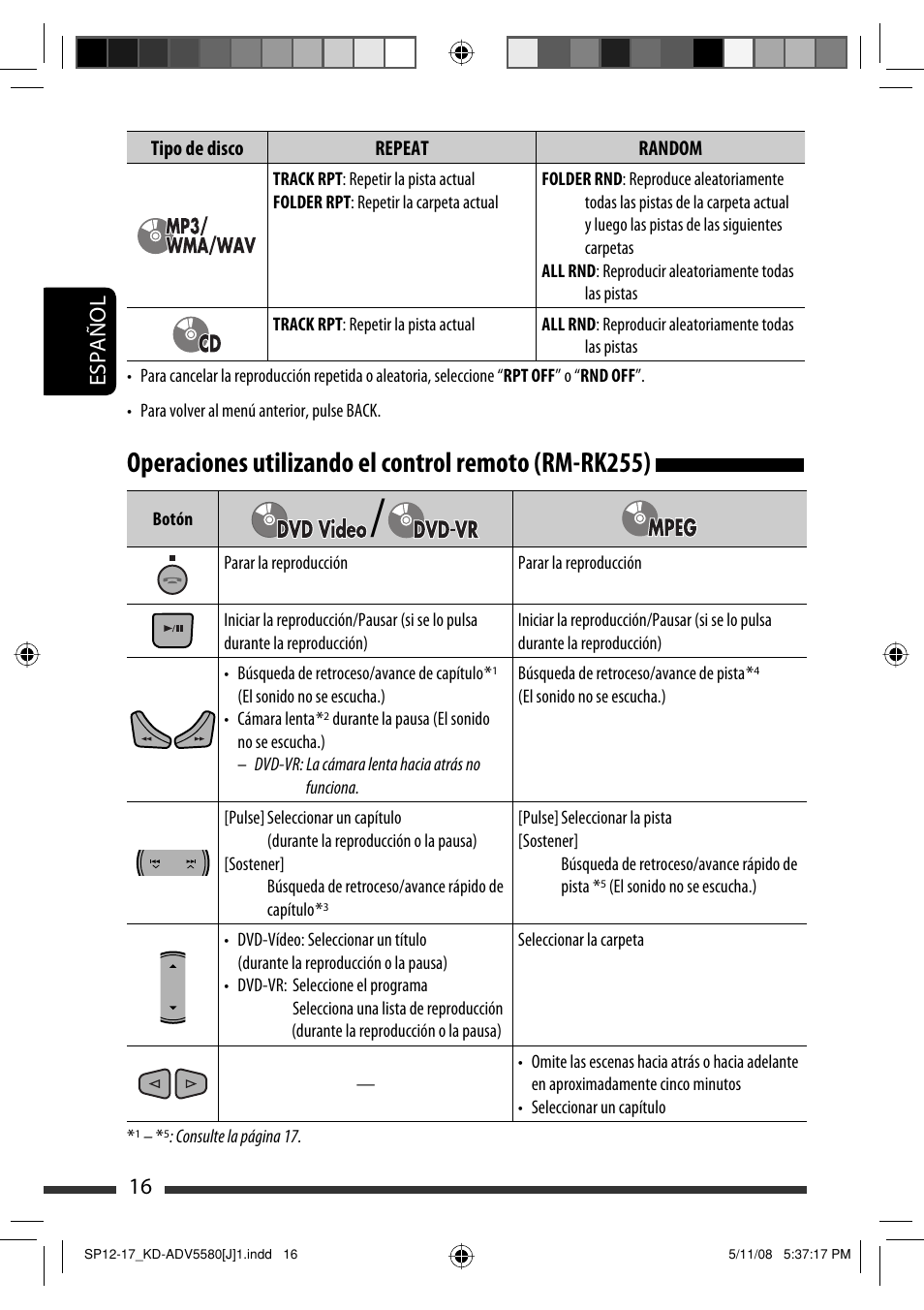 16 español | JVC ADV5580 User Manual | Page 60 / 133