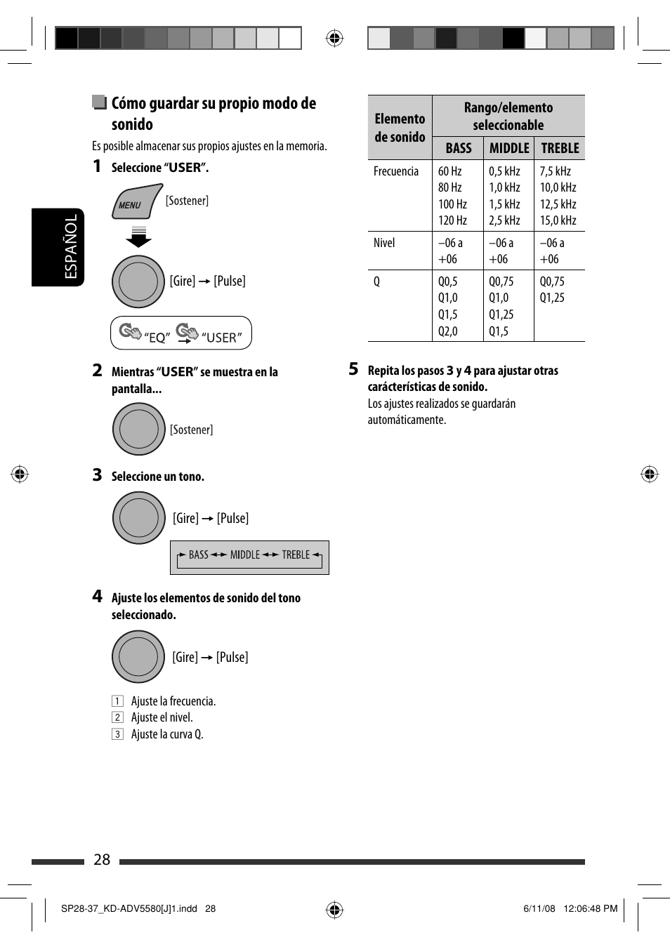 Cómo guardar su propio modo de sonido | JVC ADV5580 User Manual | Page 72 / 133