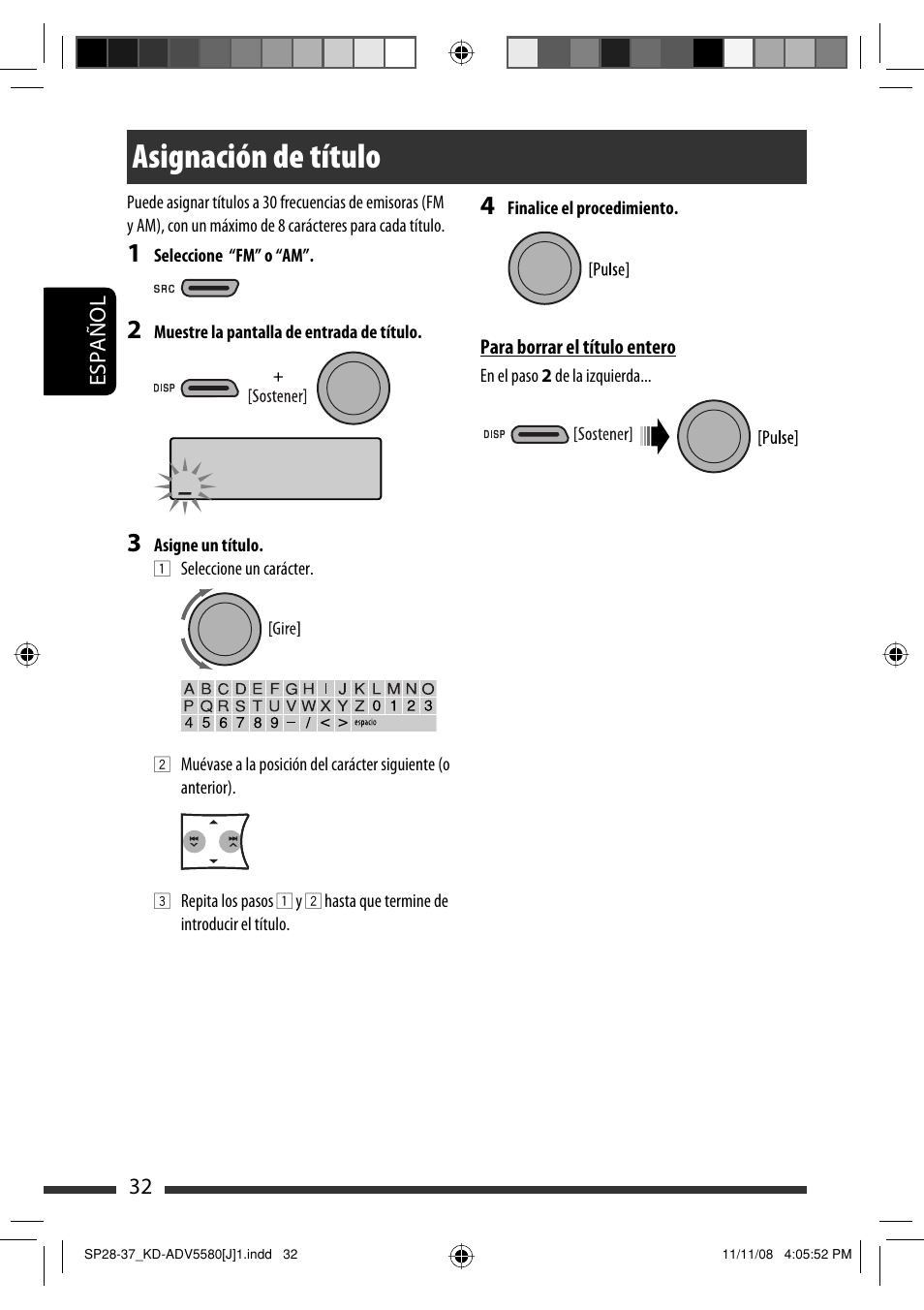 Asignación de título | JVC ADV5580 User Manual | Page 76 / 133