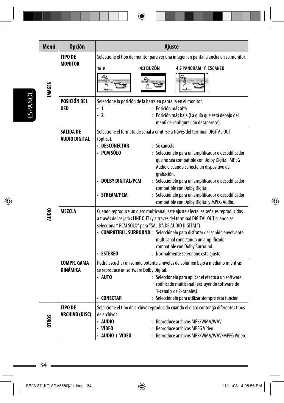 34 español | JVC ADV5580 User Manual | Page 78 / 133