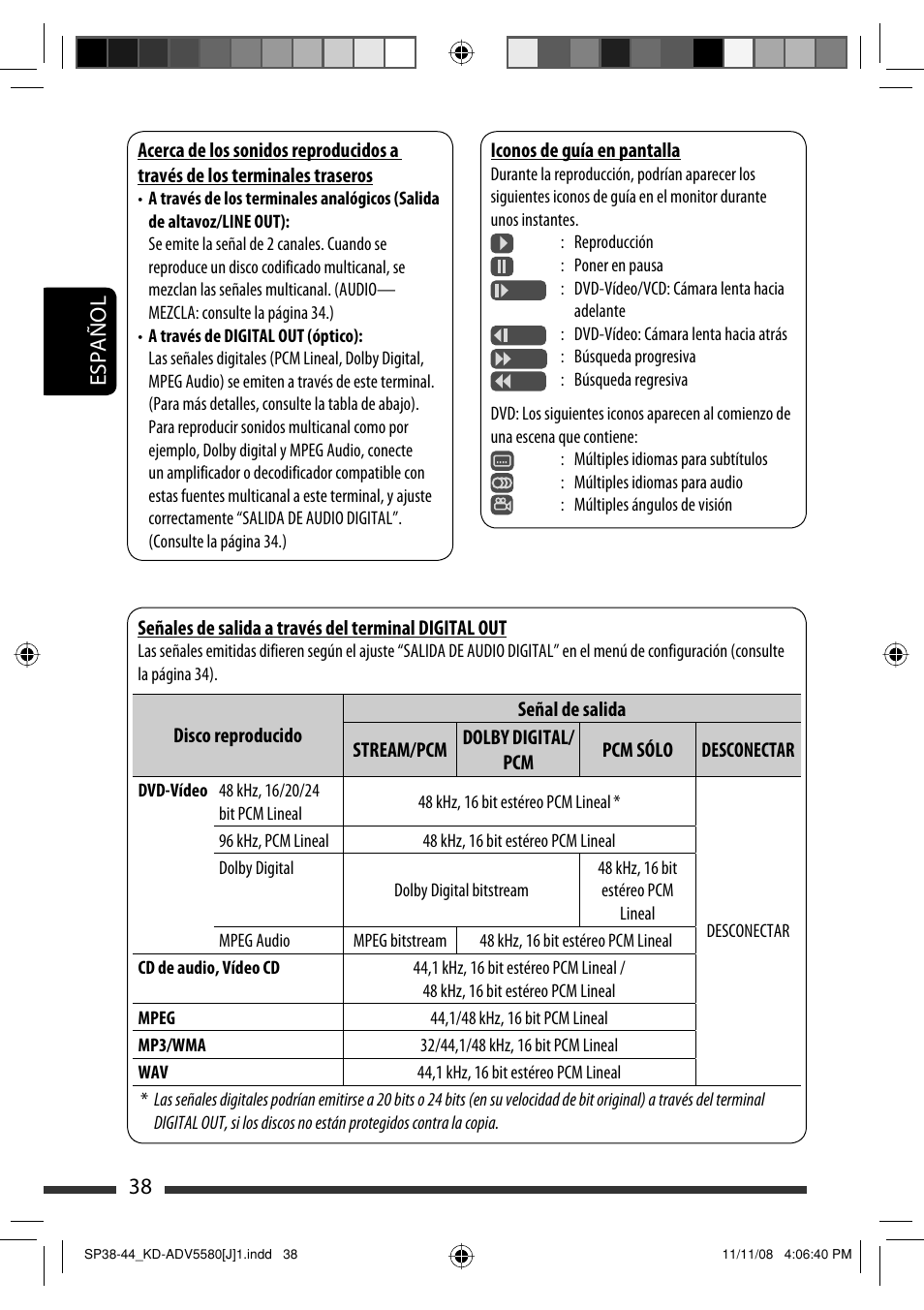 38 español | JVC ADV5580 User Manual | Page 82 / 133