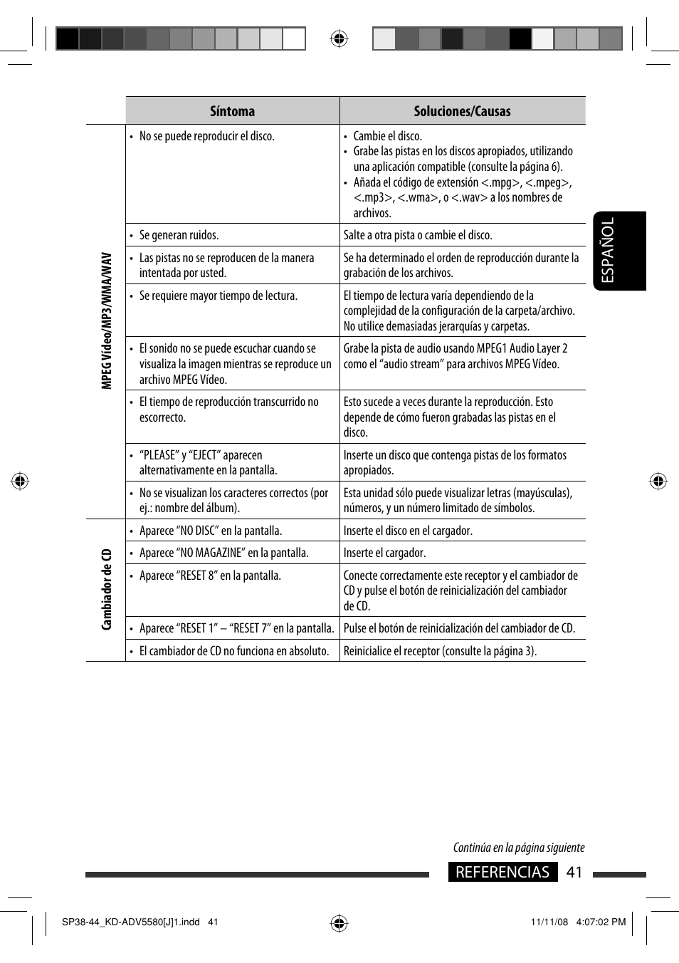 41 referencias español | JVC ADV5580 User Manual | Page 85 / 133