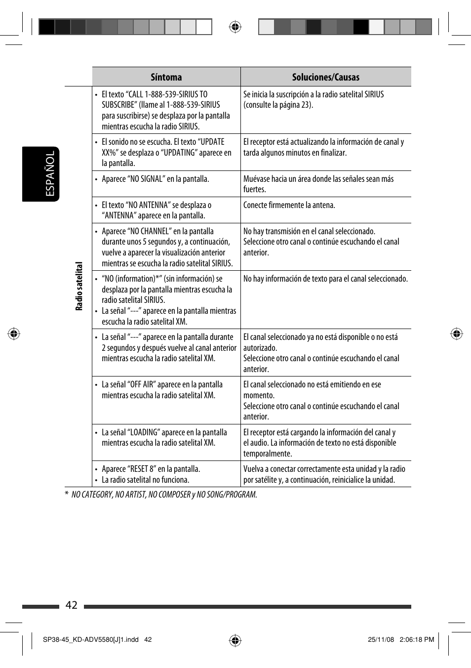42 español | JVC ADV5580 User Manual | Page 86 / 133