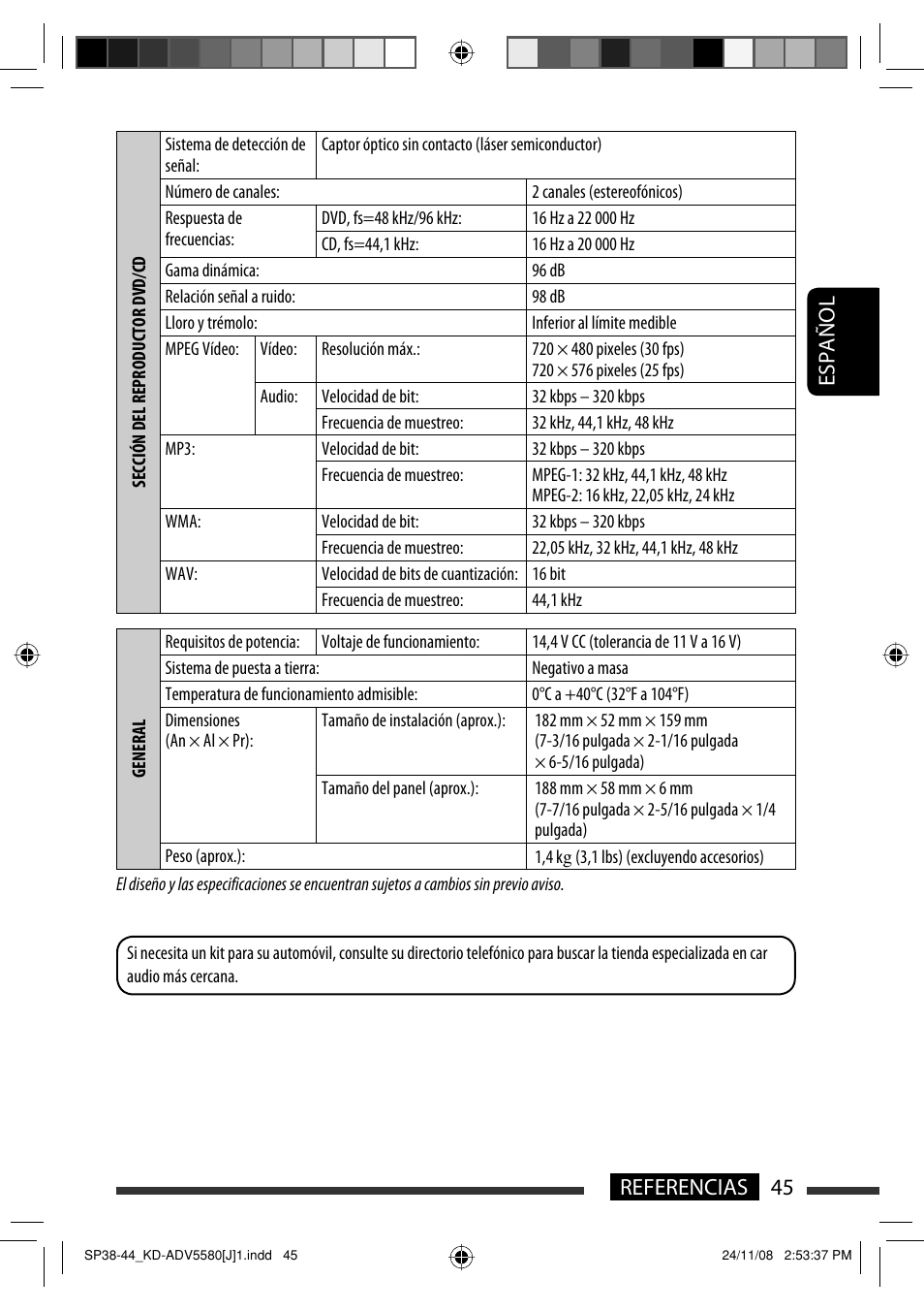 45 referencias español | JVC ADV5580 User Manual | Page 89 / 133