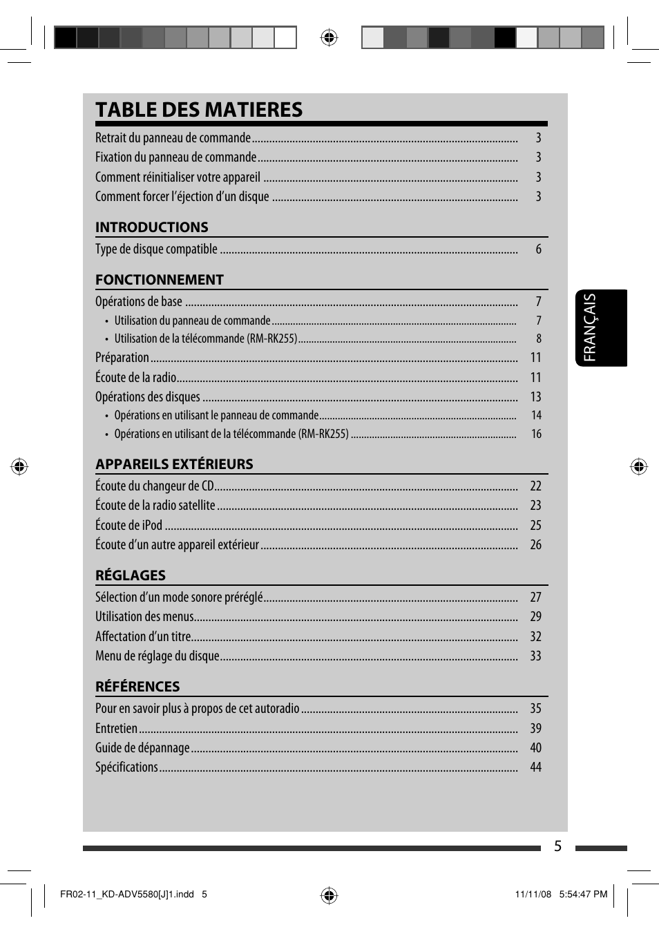 Table des matieres | JVC ADV5580 User Manual | Page 93 / 133
