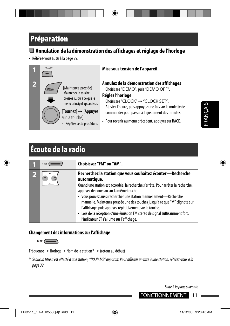 Préparation, Écoute de la radio | JVC ADV5580 User Manual | Page 99 / 133