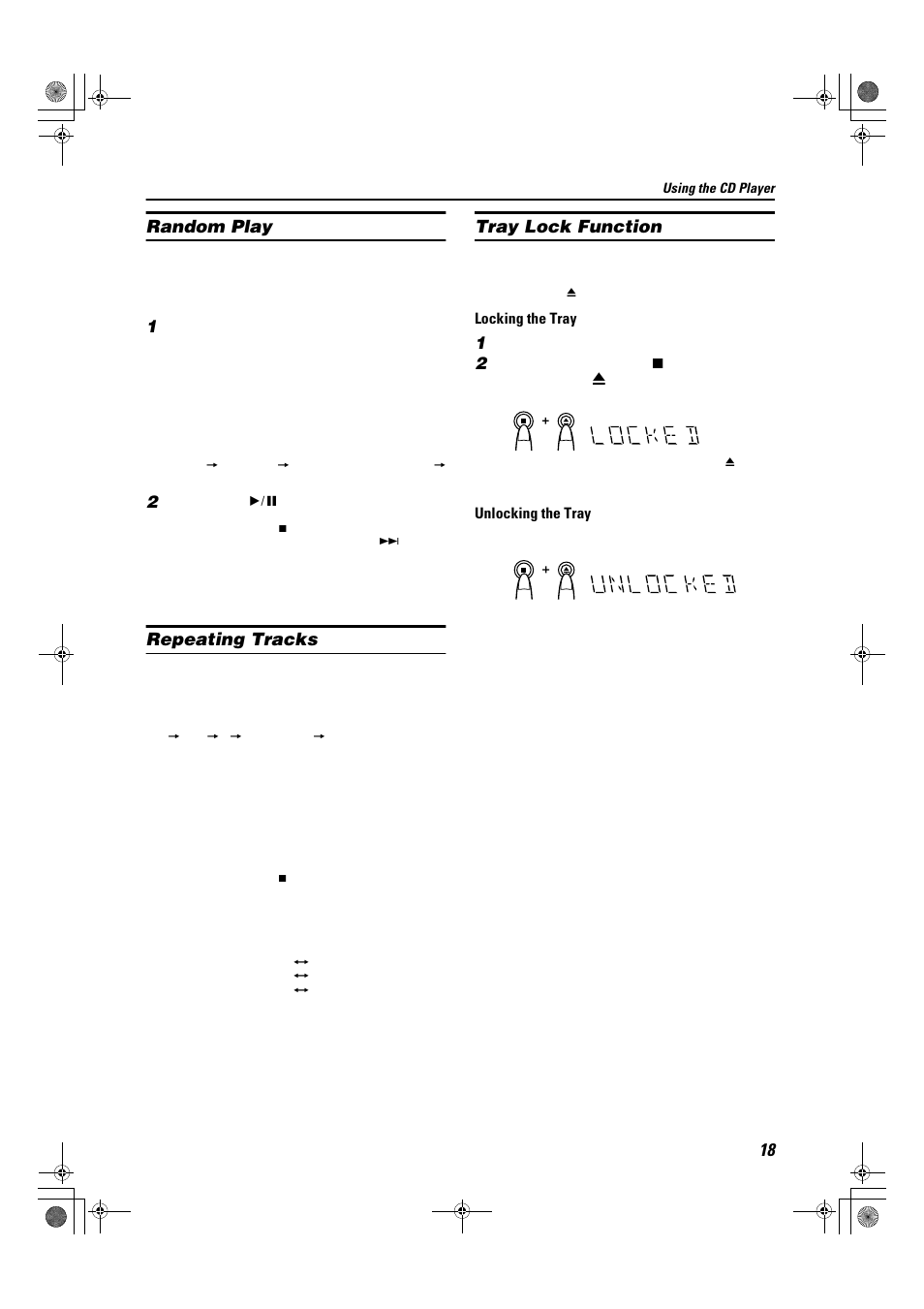 Random play, Repeating tracks, Tray lock function | JVC Compact Component System CA-MXK1R User Manual | Page 21 / 32