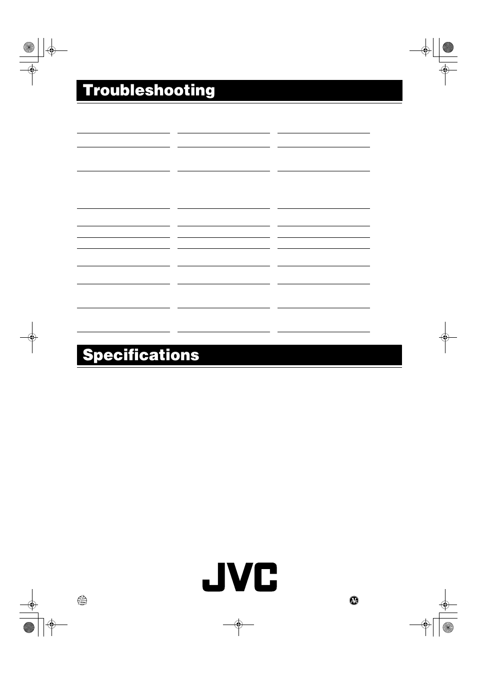 Troubleshooting, Specifications, Back cover | JVC Compact Component System CA-MXK1R User Manual | Page 32 / 32